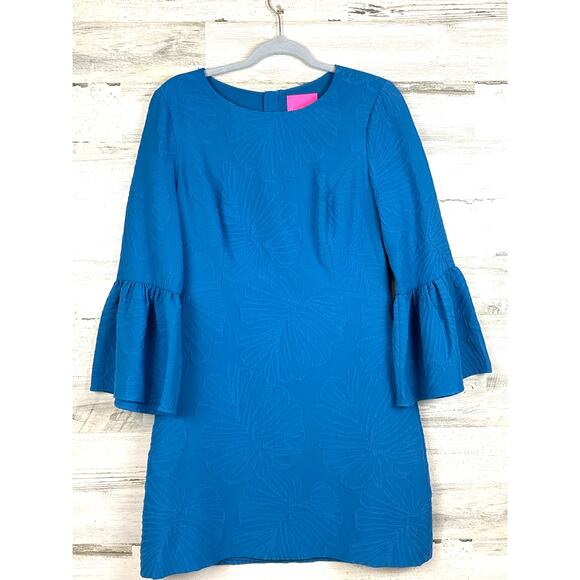 Lilly Pulitzer Womens 10 Blue Viola Stretch Mini Dress Macaw Flare Jacquard NEW - Picture 2 of 8